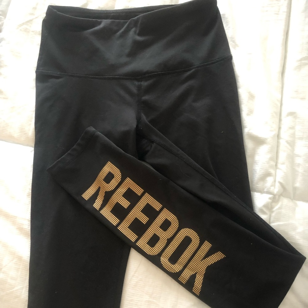 Reebok black and gold leggings